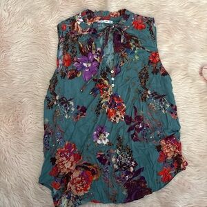 Pink Clover Teal Floral Tie-Neck Sleeveless Camisole